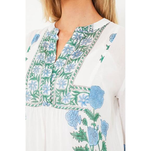 JULIET DUNN Tuckernuck White Poppy Flared Sleeve Cotton Mini Dress Block Print - Picture 6 of 11